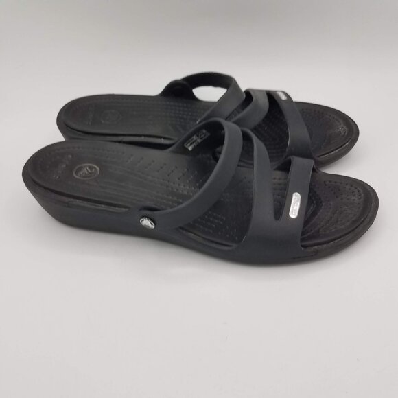 Crocs Patricia Mini Wedge Black Women's Size 9 Strappy Slip On Sandals 10386 - Picture 3 of 7